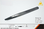 PPS tweezers head using a special material, high temperature is about 180-250 degrees, anti-corrosion, anti-static, high hardness
